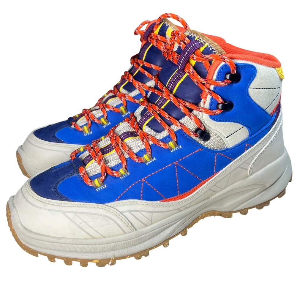 Zara Men's Hiking Boots High Top Lace Up Size 44 Blue Orange Yellow Chunky Sole - Picture 10 of 12